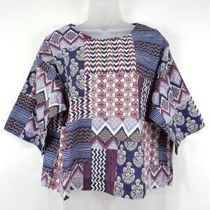 Pure Jill Top Women's XS Patchwork 100% Organic Cotton Artsy Boxy Boho‎